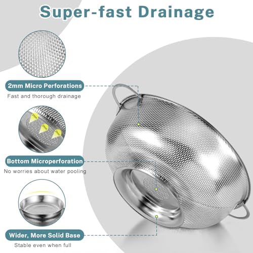 Pleafind Colander for Kitchen - 5 QT & 3 QT Stainless Steel Strainer - Image 3