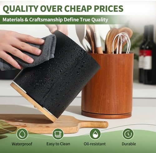 Black Utensil Holder, 360° Rotating 7.3 in Kitchen Organizer - Image 4