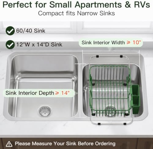 JASIWAY Green Dish Drying Rack in Sink - Image 3