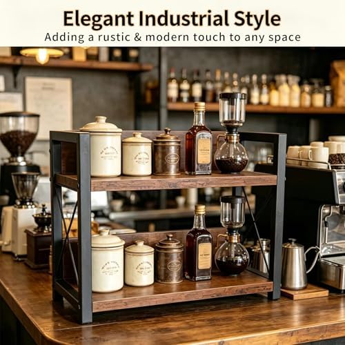 2-Tier Countertop Organizer, Iron-Wood Coffee Station Shelf, Heavy Duty Kitchen - Image 6