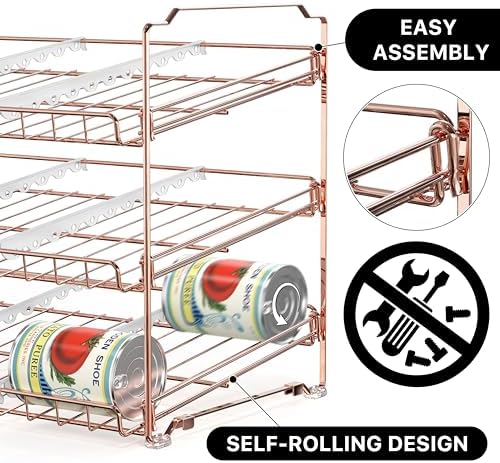 Simple Houseware 3-Tier Stackable Can Organizer Rack 36 Cans, Rose Gold - Image 5