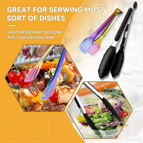 Rainbow Serving Utensils Set Stainless Steel, Slotted Spoons, Soup and Skimmer - Image 5