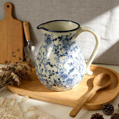 6.1" Blue & White Ceramic Farmhouse Utensil Holder - Image 2