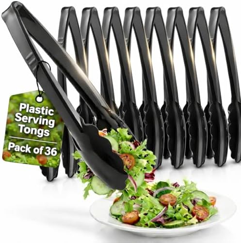 9-Inch Plastic Serving Tongs Heavy-Duty Black Tongs by JoyServe