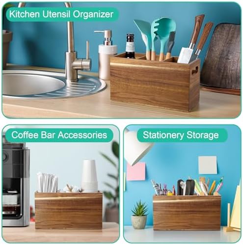 ALELION Acacia Wood Utensil Holder Organizer - Image 6