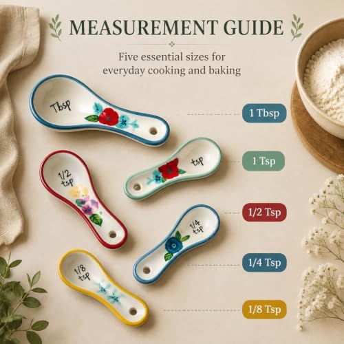 WAYUTO Ceramic Measuring Spoons Set, 5 Piece Flower Measuring Spoons, Cute - Image 2