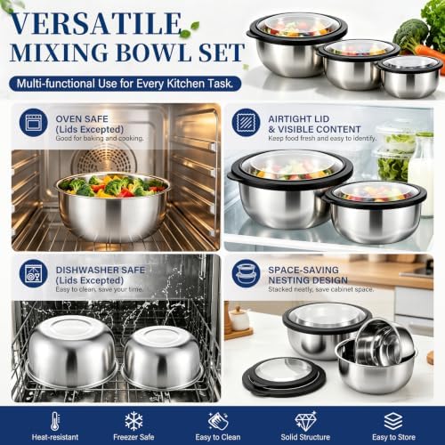 P&P CHEF Mixing Bowls with Lids Set of 3 - Image 6