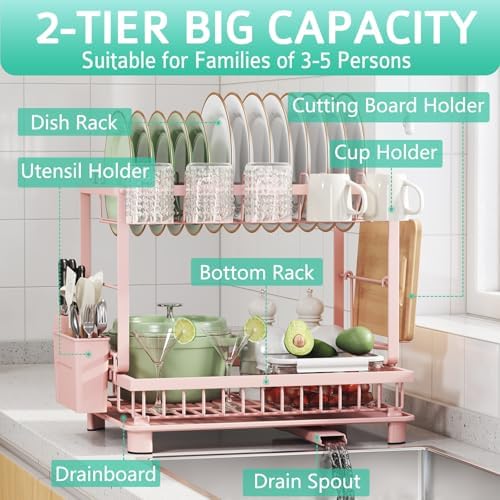 2-Tier Dish Drying Rack for Kitchen Counter, Space-Saving - Image 2