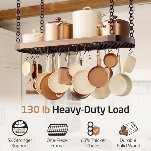 KES 48 Inch Oil Bronze Hanging Pot Rack Ceiling Mount - Image 2