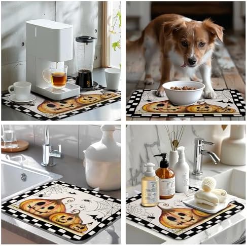 Halloween Kitchen Drying Mats for Dishes 16x18 In Orange Pumpkin Ghost Dish - Image 7