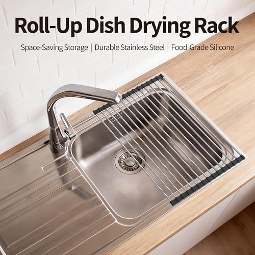 Roll Up Dish Drying Rack for Over Sink -17.5"x11.8" Foldable Stainless Steel - Image 2