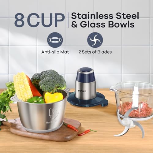 Ganiza Food Processors with 2 Bowls, 450W Meat Grinder Vegetable Chopper - Image 2