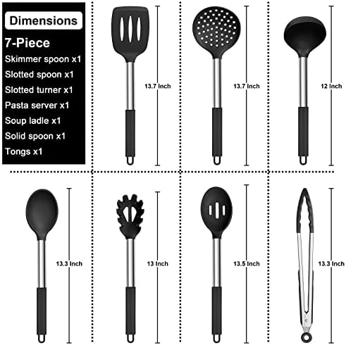 E-far Silicone Cooking Utensils Set, 7-Piece Black Kitchen Utensils Set - Image 2