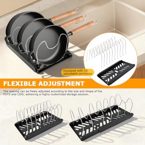 Pots and Pans Organizer for under Cabinet, Expandable Pot Lid Holder - Image 6