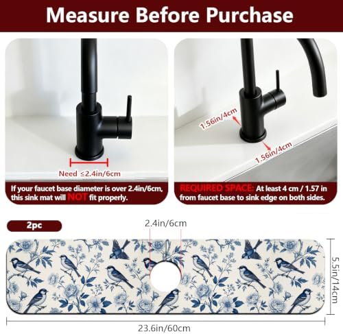 2 Pcs Blue Flowers and Birds Kitchen Sink Splash Guard Faucet Mat - Image 2