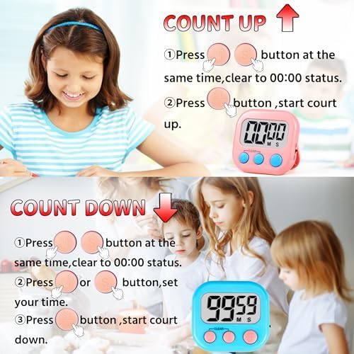 Timer for Kids Digital Kitchen Timers for Cooking- 12 Pack Blue Pink - Image 7