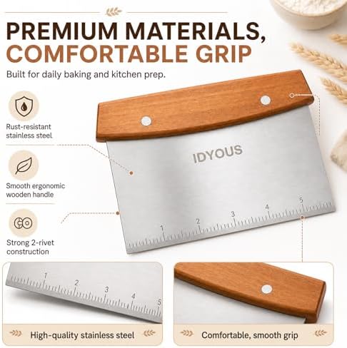 Bench Scraper and Dough Cutter, Stainless Steel Bread Cutter - Image 3