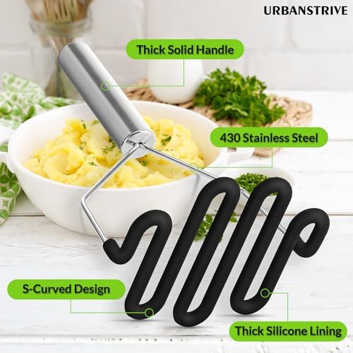 Non-Scratch Potato Masher Silicone Heavy Duty Stainless Steel Wire Black - Image 3