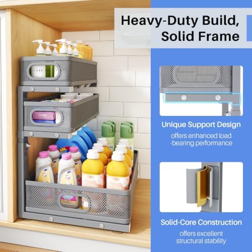 Under Sink Organizer, 3-Tier Thickened Metal Pull out Cabinet Organizer Shelf - Image 6