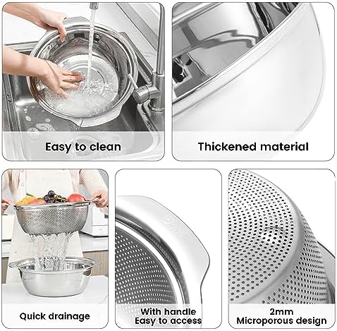 Paoli 304 Stainless Steel Fine Mesh Colander Set, 5QT Large Capacity Strainer - Image 5