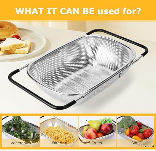 ZDRongZhen Kitchen Accessories Over the Sink Colander Strainer Basket，Stainless - Image 4