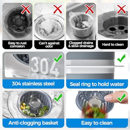 zaa 3 in 1 Kitchen Sink Stopper Strainer Basket Pop-Up Removable 2 Pack - Image 4