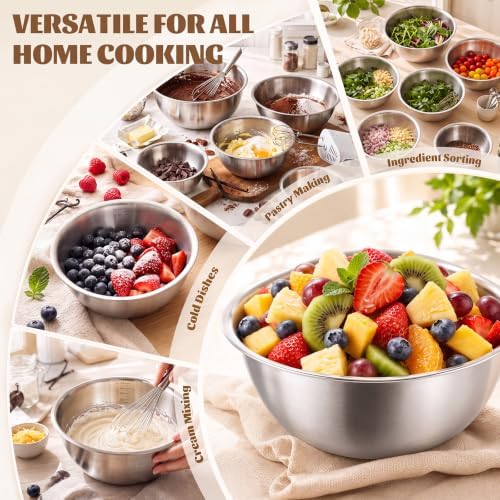 6 Pcs Stainless Steel Nesting Mixing Bowls Set 6 Sizes 0.5qt‑5qt - Image 6