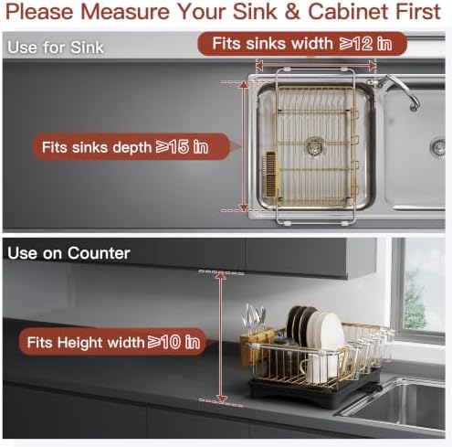 JASIWAY Gold Dish Drying Rack in Sink - Image 3