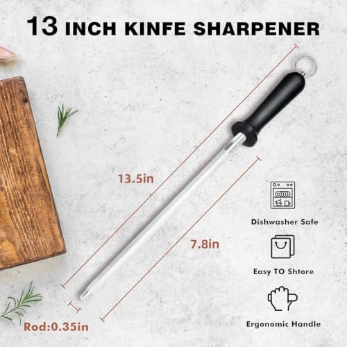 Knife Sharpener Rod, 13 Inch Carbon Steel Honing Rod - Image 6