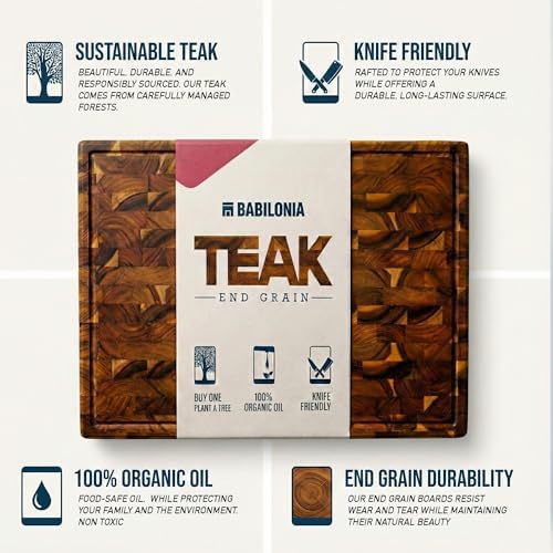 Teak Wood Cutting Board for Kitchen, End Grain Extra Thick Butcher Block - Image 3