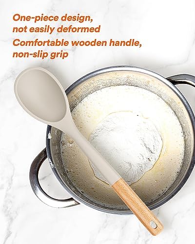 Badiano Large Silicone Cooking Spoons, Nonstick Solid Wooden Handle - Image 3