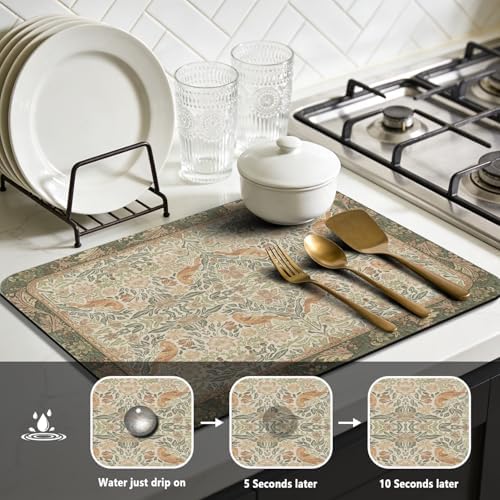 Dish Drying Mat for Kitchen Counter 16x18 Inch, Boho Quick Dry Coffee Mat - Image 3