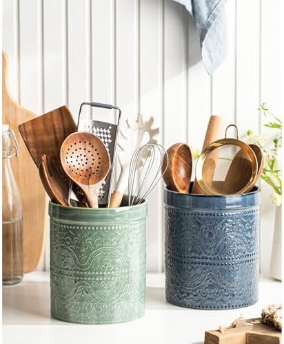 Kitchen Utensil Holder, 7 Inches Large Ceramic Utensil Holder - Image 2