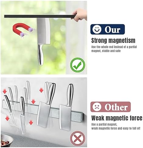 Dmore magnetic knife holder for wall—with 4 hooks, No Drilling 23 Inch black - Image 3