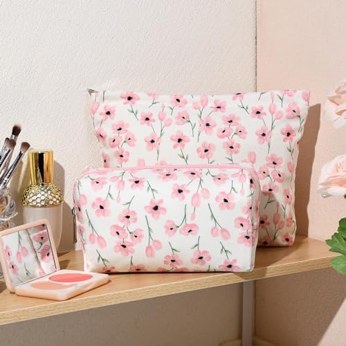SOIDRAM 2 Pieces Flower Makeup Bag Large Floral Cosmetic Bag Capacity Canvas - Image 5
