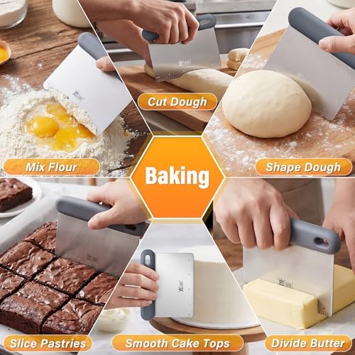 Dough Scraper Set of 4, Stainless Steel & Platinum Silicone Grip - Image 5