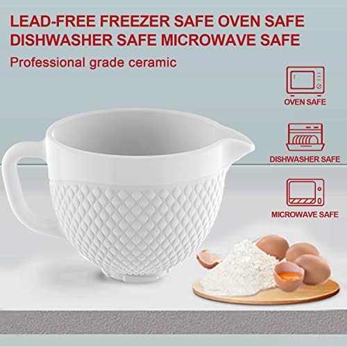 GVODE White Ceramic Mixer Bowl for KitchenAid Stand Mixer, 5 Qt Tilt-Head - Image 3