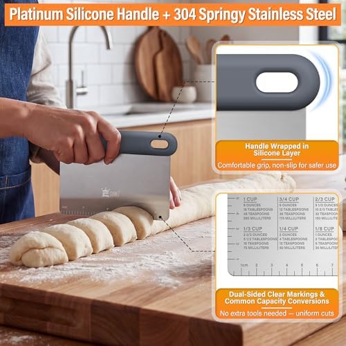 Dough Scraper Set of 4, Stainless Steel & Platinum Silicone Grip - Image 3