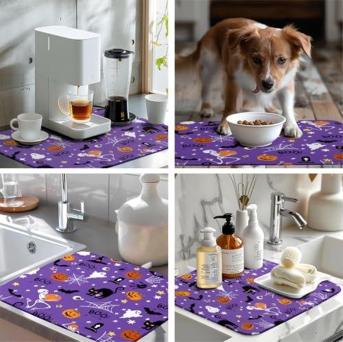 Halloween Dish Drying Mat for Kitchen Counter Cute Cat Boo Bats Skull Drying - Image 7