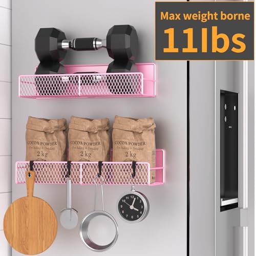 Magnetic Spice Rack for Refrigerator, 2 Pack Metal Magnetic Shelf Pink - Image 4