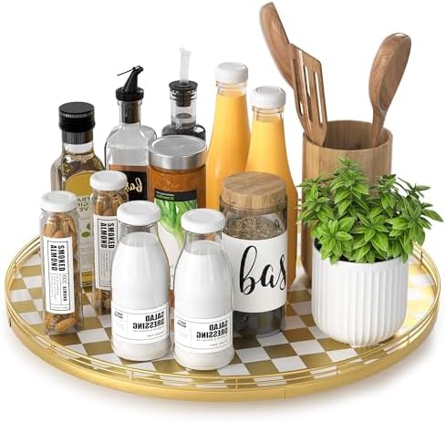 AMH 16-Inch Gold and White Checkerboard Lazy Susan by AMH