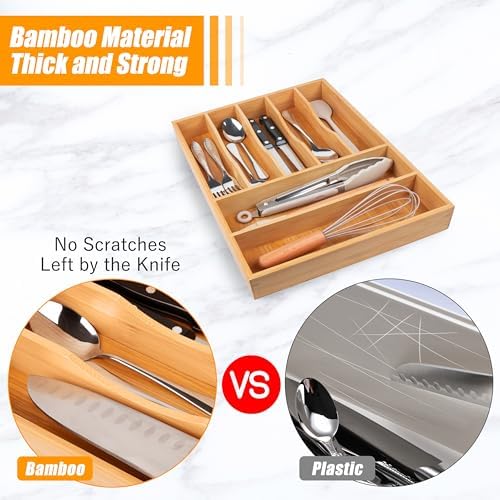 Bellsal Bamboo Silverware Drawer Organizer, Kitchen Utensil Drawer Organizers - Image 4