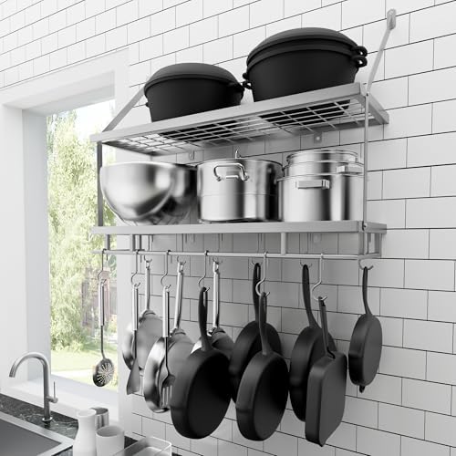KES 30-Inch Silver Gray Pot Rack Wall Mounted, 100 Lbs Capacity by KES