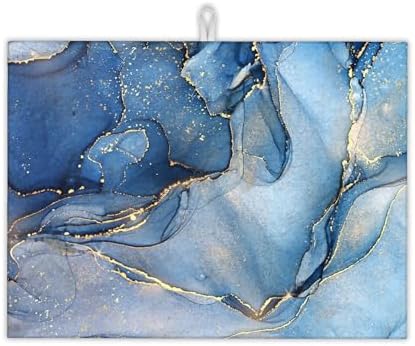 Blue Gold Marble Dish Drying Rack Mat by UIUPRO
