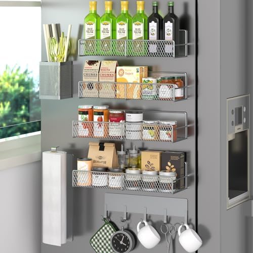 Magnetic Spice Rack for Refrigerator, 7 Pack 100% Metal Strong Magnet Shelves by DTUQYX