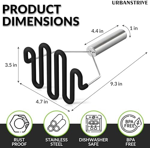 Non-Scratch Potato Masher Silicone Heavy Duty Stainless Steel Wire Black - Image 2