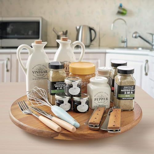 Acacia Wood Lazy Susan Wood Turntable Tray Cabinet Organizer - Image 6