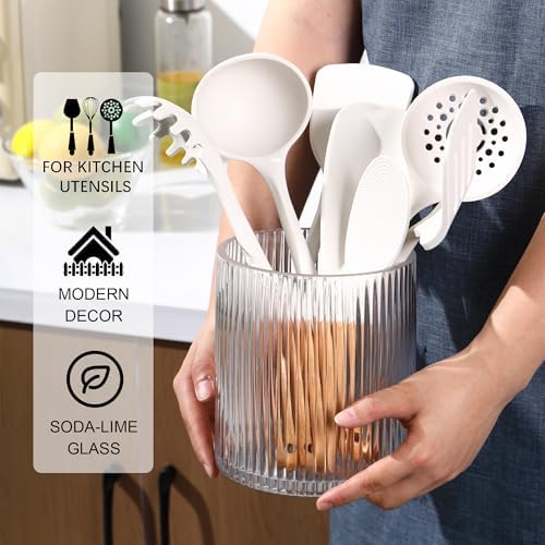 Clear Utensil Holder, 6.3" Glass Kitchen Utensil Holder - Image 5
