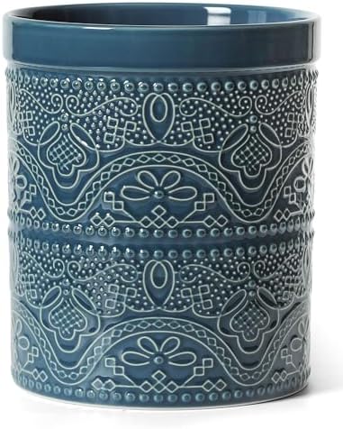 FUN ELEMENTS Kitchen Utensil Holder, 7.2" Super Large Utensil Crock Heavy and by IntoYourHouseOntoYourTable