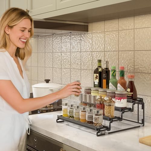 2 Pack Spice Rack Organizer for Cabinet, 4 Tier Black Seasoning Organizer Rack - Image 3